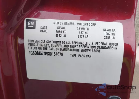 2003 Cadillac Cts Standard z USA, uszkodzony, nr VIN 1G6DM57N930164679